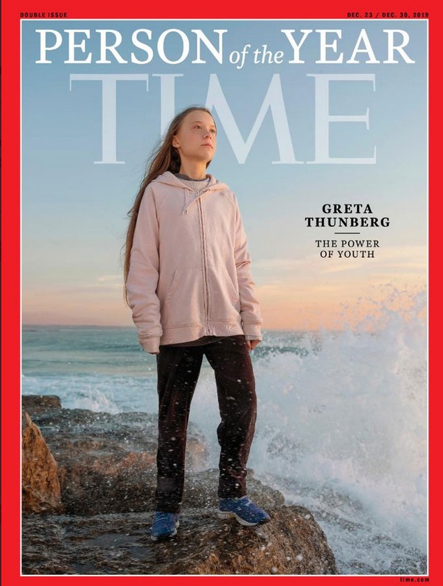 Greta Thunberg na capa da revista TIME. Abaixo do seu nome está escrito "Power of the youth", que significa "poder da juventude" em inglês. Foto: TIME/ Reprodução.