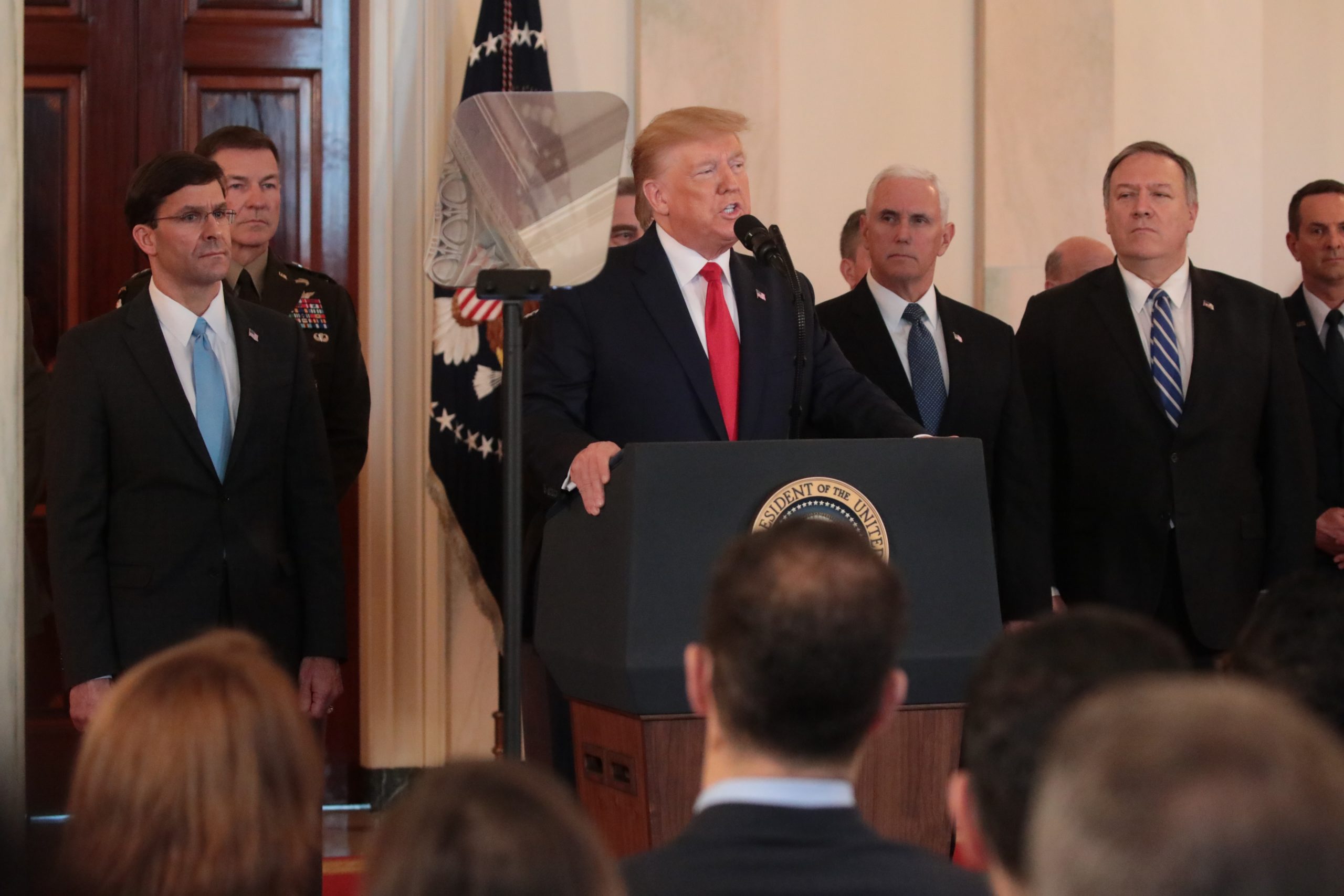 Donald Trump em pronunciamento sobre o conflito após o ataque às bases americanas no Iraque. Foto: Yasin Ozturk/Anadolu Agency via Getty Images