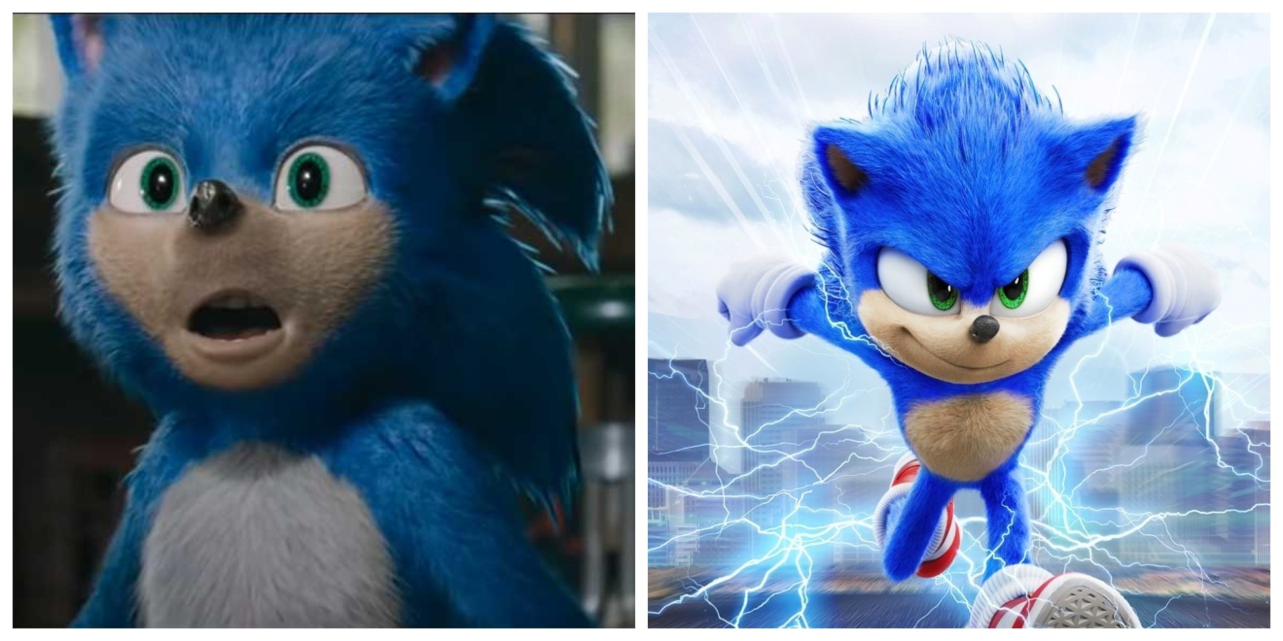 Sonic antes e depois da mudança de visual. Fotos: Divulgação